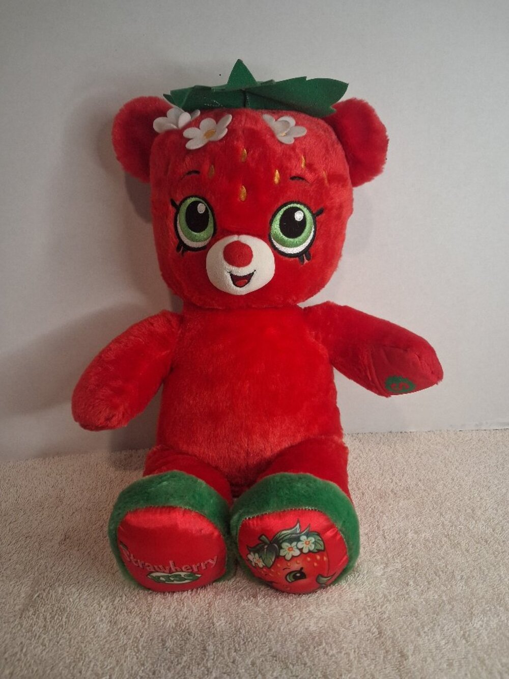 Build-A-Bear + Shopkins 17" STRAWBERRY KISS Bear Plush Strawberries Leaf Crown